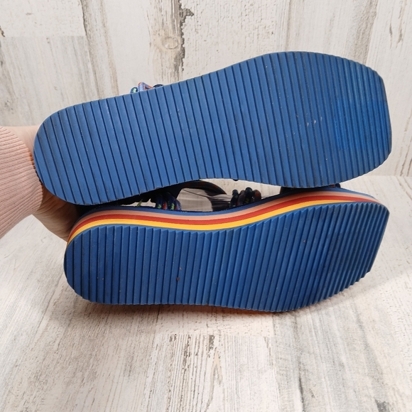 Farm Rio Blue Macaw Multicolor Floral Platform Sandals with Rainbow Sole #751 - Picture 9 of 13
